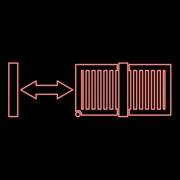 Neon sliding gates automatic lattice fence system entry enclosure red color.. Illustrazione stock