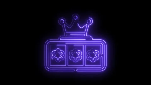 Neon slot machine with crown animation on black background royalty and casino Stock Footage 330770607
