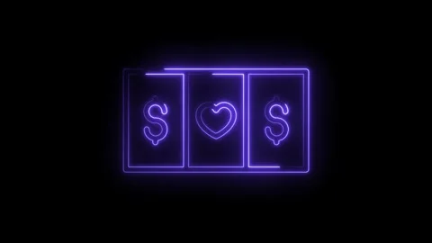 Neon slot machine displaying heart symbol between two dollar signs for gaming Stock Footage 330771472