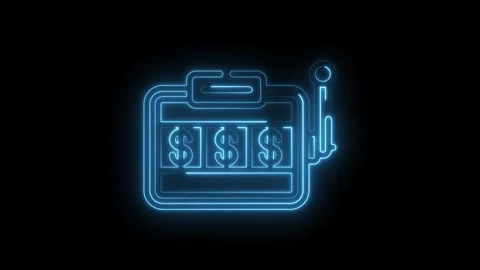 Neon slot machine shining brightly on black background highlighting luck and Stock Footage 330770497