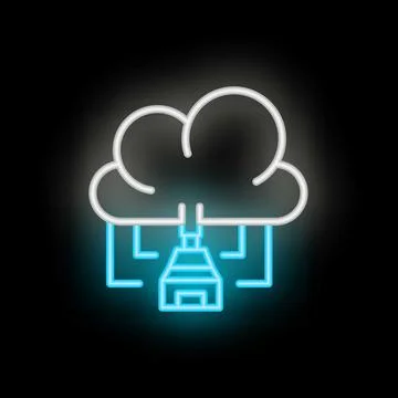 Neon smart home connected to cloud computing network system Illustrazione stock