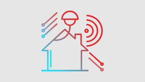 Neon Smart Home Icon Rotating from Side View to Front View on Stock-Footage 337653484