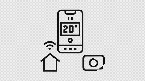 Neon Smart Home Temperature Control with Phone and WiFi Stock Footage 337879820