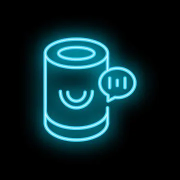 Neon smart speaker voice assistant giving response on black background Stock Illustration