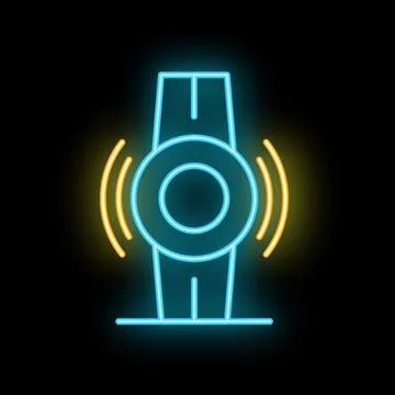 Neon smart watch emitting vibrations icon glowing on black background Stock Illustration