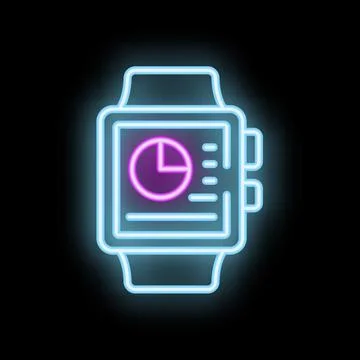 Neon smart watch showing pie chart icon illustration Stock Illustration