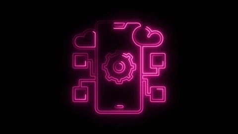 Neon smartphone cloud computing and server networking configuration process.. Stock Footage 308903708