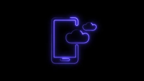 Neon smartphone connected to cloud technology with purple glow on black bac.. Stock Footage 314539542