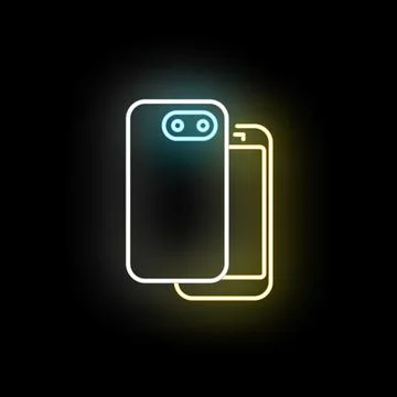 Neon smartphone device icon outlines glowing in dark イラスト素材