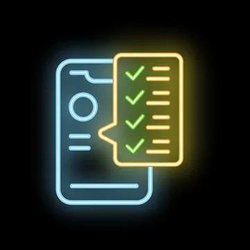 Neon smartphone displaying completed checklist for task management and prod.. Stock Illustration