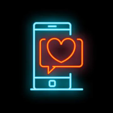 Neon smartphone displaying love message notification with heart shape insid.. Stock Illustration