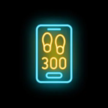 Neon smartphone displaying walking steps and calories burned Ilustración de archivo