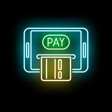 Neon smartphone inserting credit card for online payment Stock Illustration