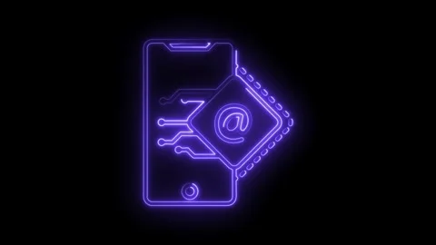 Neon smartphone processor email connection digital tech animation loop Stock Footage 315963969