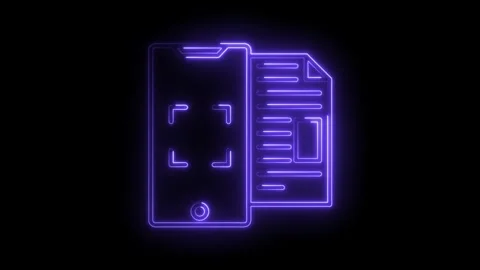 Neon smartphone scanning document animation mobile app with file transfer ico Stock Footage 315964476