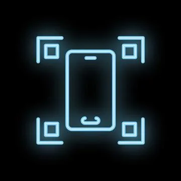 Neon smartphone scanning qr code icon glowing on dark background Stock Illustration