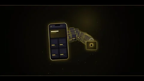 Neon smartphone security animation for mobile banking. Stock Footage 344038573