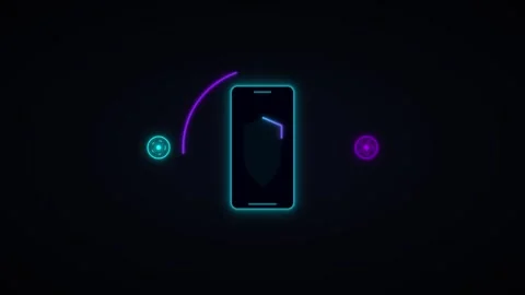 Neon smartphone security shield icon animation: mobile cyber protection and.. 库存影片 344861722