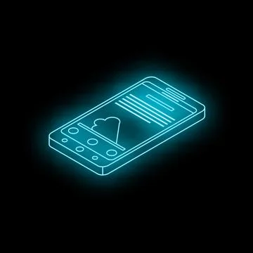 Neon smartphone showing cloud computing storage app isometric view Stock Illustration