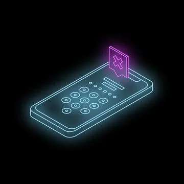 Neon smartphone showing delete notification icon in isometric view Stock Illustration