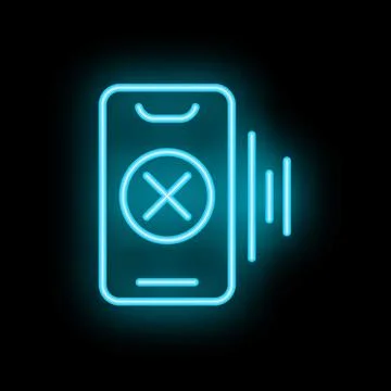 Neon smartphone showing error cross sign on screen with sound bars Stock Illustration