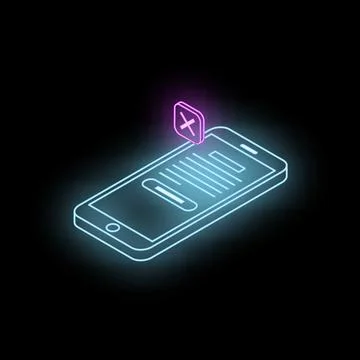 Neon smartphone showing an error message on black background イラスト素材