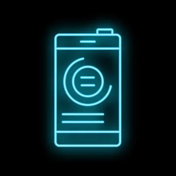 Neon smartphone showing loading symbol on black background Stock Illustration