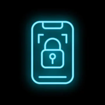 Neon smartphone showing lock screen on black background Stock Illustration