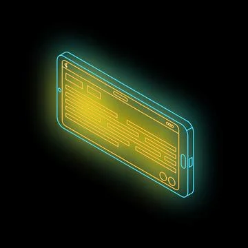 Neon smartphone showing programming code on black background Stock Illustration