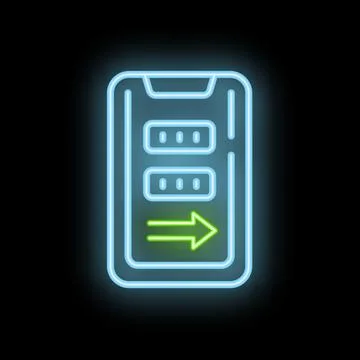 Neon smartphone showing two factor authentication with password and arrow sig Stock Illustration