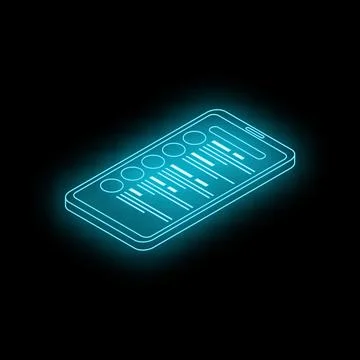 Neon smartphone showing user interface with a dark background Ilustración de archivo