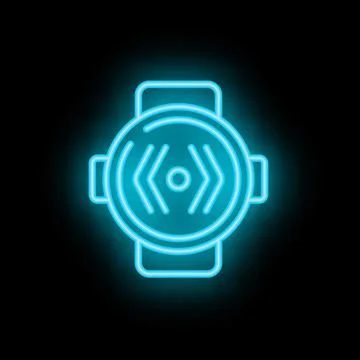 Neon smartwatch showing wireless connection symbol on black background Stock Illustration