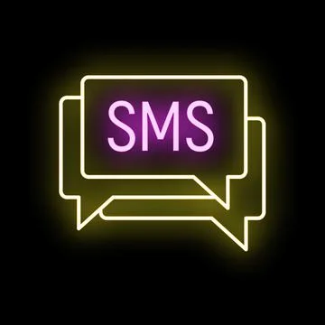 Neon sms message bubbles glowing in darkness Stock Illustration