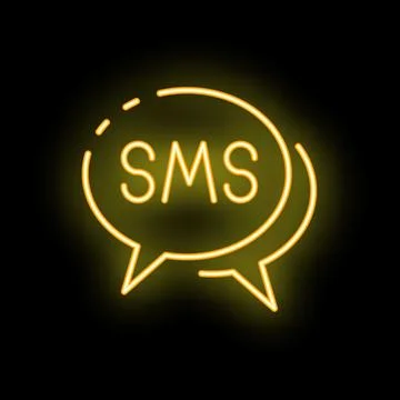 Neon sms speech bubble glowing on black background Stock Illustration
