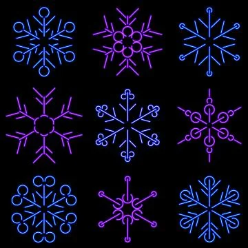 Neon snowflakes Stock Illustration