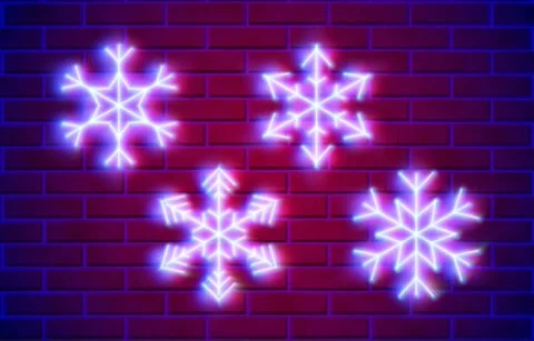 Neon snowflakes rolling and glowing on the purple and blue wall for Christmas Stock Footage 164238629