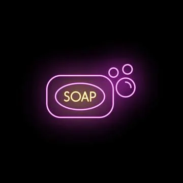 Neon soap bar glowing with bubbles for hygiene Stock Illustration