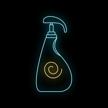 Neon soap pump dispenser bottle glowing blue Stock Illustration