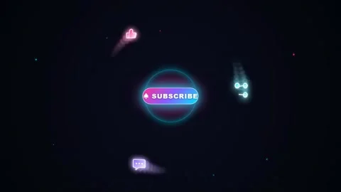 Neon Social Media Subscribe Button Animation with Floating Like and Message Stock Footage 344773589