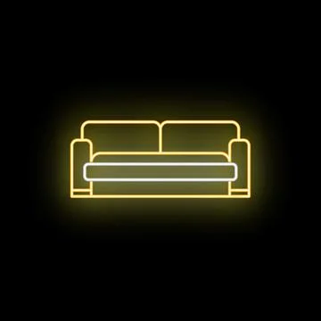 Neon sofa icon glowing yellow on black background Ilustração Stock