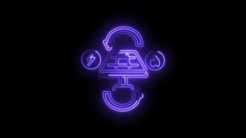 Neon solar panel energy conversion icon animation on black background renew.. Stock Footage 330780344