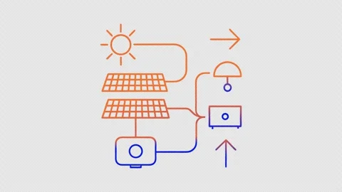 Neon Solar Panel Energy System with Sun and Device Animation Vidéo 337879589