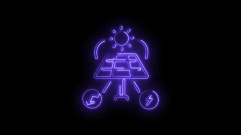 Neon solar panel icon animated renewable energy generation concept on black.. Stock Footage 330780378