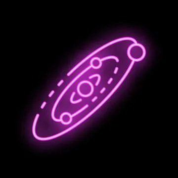 Neon solar system icon depicting planets orbiting a sun Stock Illustration