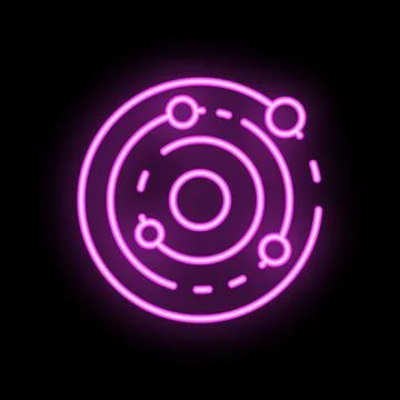 Neon solar system icon glowing on dark background Stock Illustration