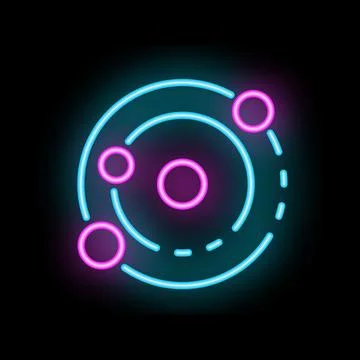 Neon solar system icon glowing on dark background Stock Illustration