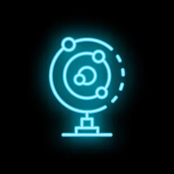 Neon solar system model glowing on black background Stock Illustration