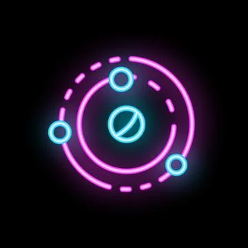 Neon solar system sign with planets orbiting around sun Stock Illustration