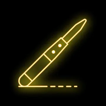 Neon soldering iron drawing a dashed line on dark background Stock Illustration