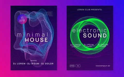 Neon sound flyer. Electro dance music. Electronic fest event. Cl Stock Illustration